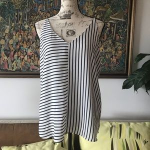 Striped white blue navy double v cami tank top M